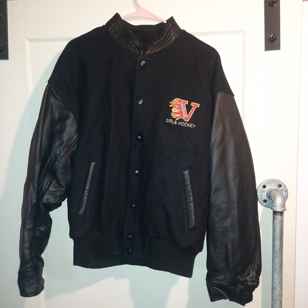 Vintage Vaughan Mills Flames girls hockey leather Varsity jacket
